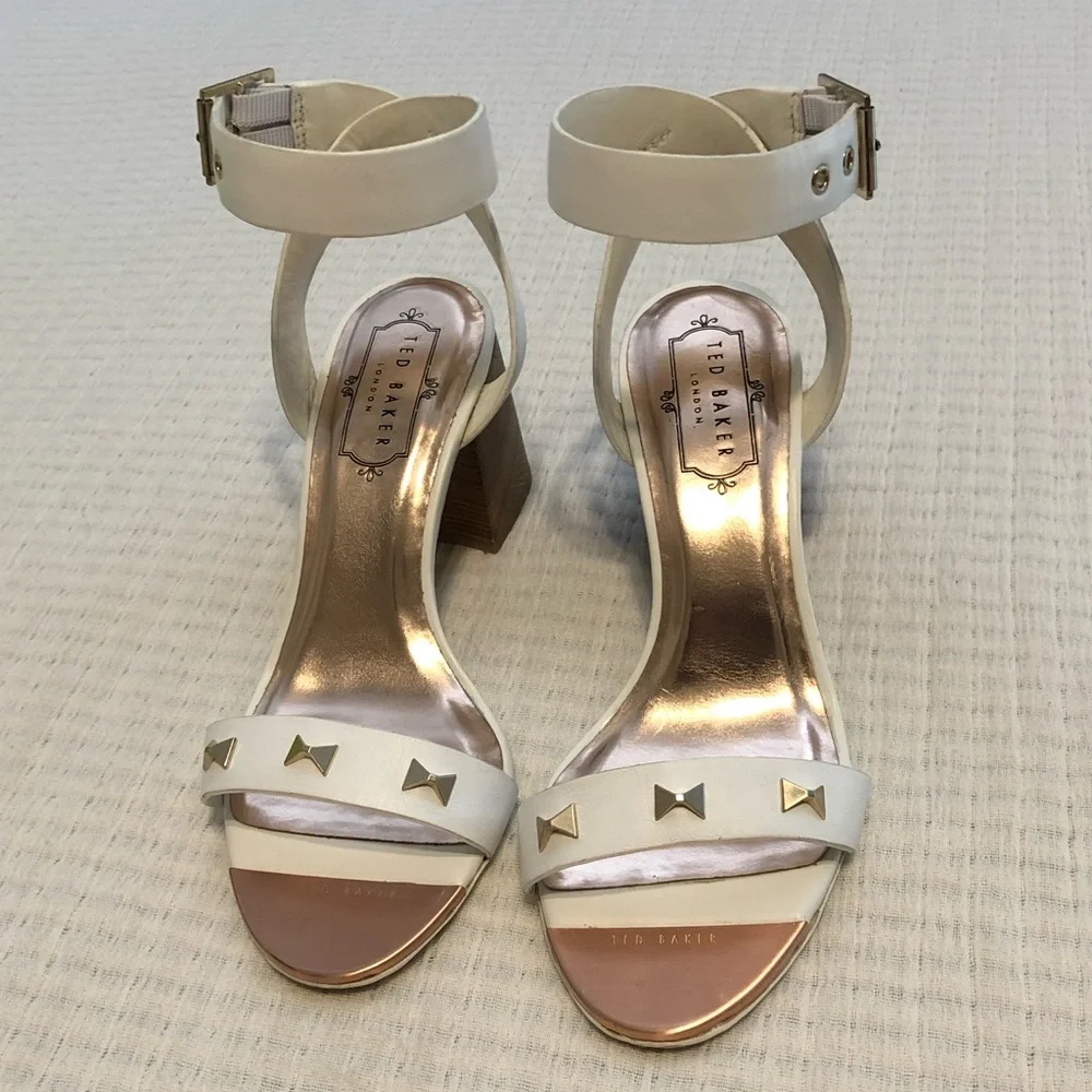 Ted Baker Biah White Studded Block Heeled Sandal (Size: 35.5; US 5)